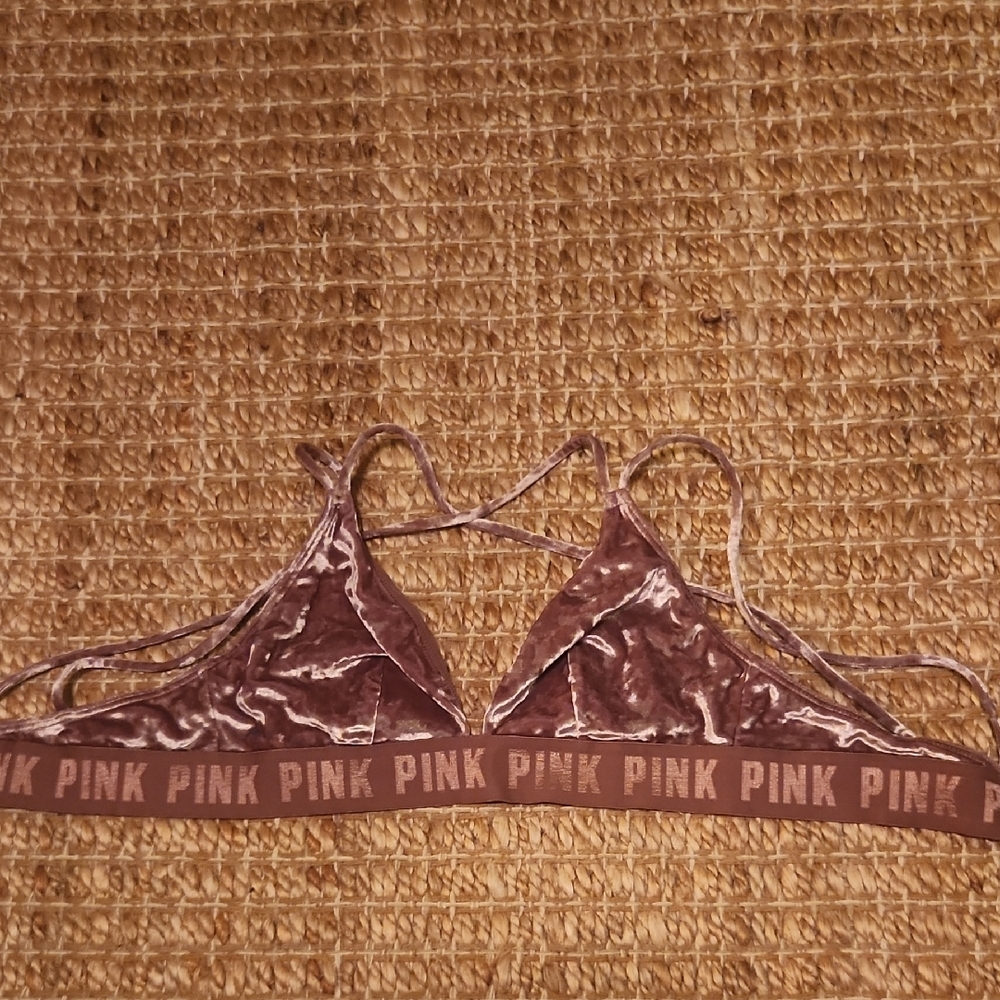 PINK Victoria's Secret Pink Velvet Strappy Small  Lace Athleisure Sports Bra